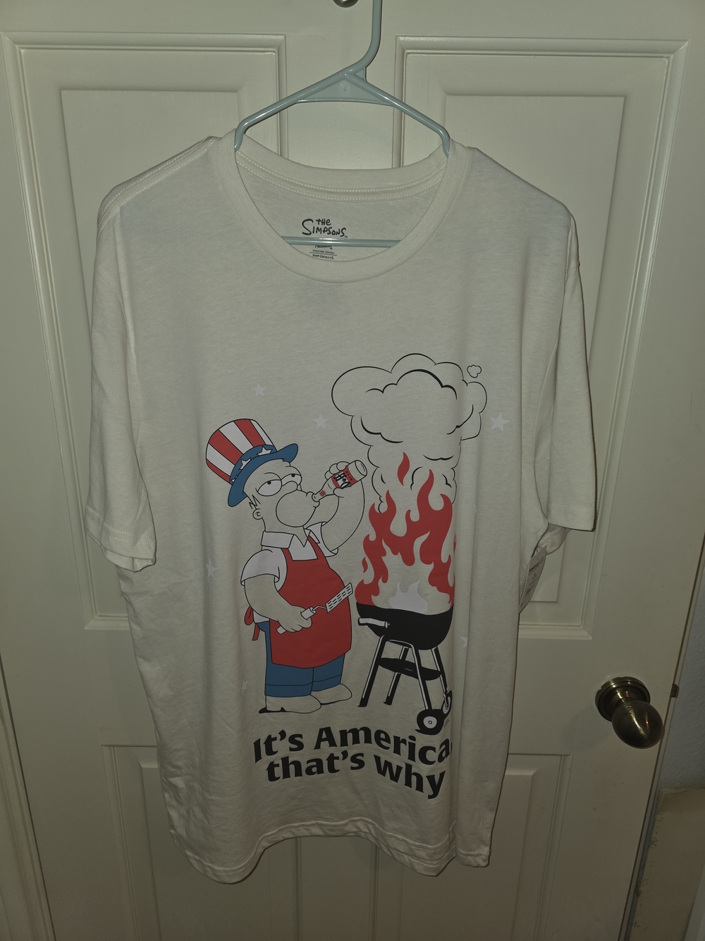 The Simpsons Men's White Graphic Tee - 'It's America That's Why'